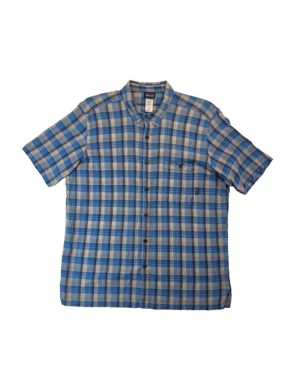 Patagonia Organic Cotton Turnbuckle Larimar Blue Gray Plaid A/C Shirt Mens XL